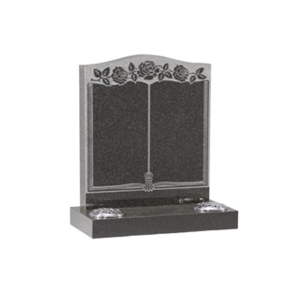 EC138 Dark Grey Granite headstone popular as a memorial to two loved ones with room on each page for their own inscription EC138 Dark Grey Granite headstone popular as a memorial to two loved ones with room on each page for their own inscription