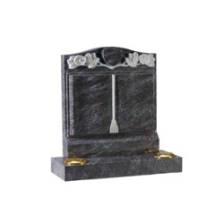 EC141 Bahama Blue Granite headstone with worked book and carved heart and wild roses.