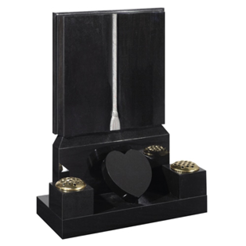 EC143 Black Granite book headstone with two vases and central heart token. EC143 Black Granite book headstone with two vases and central heart token.