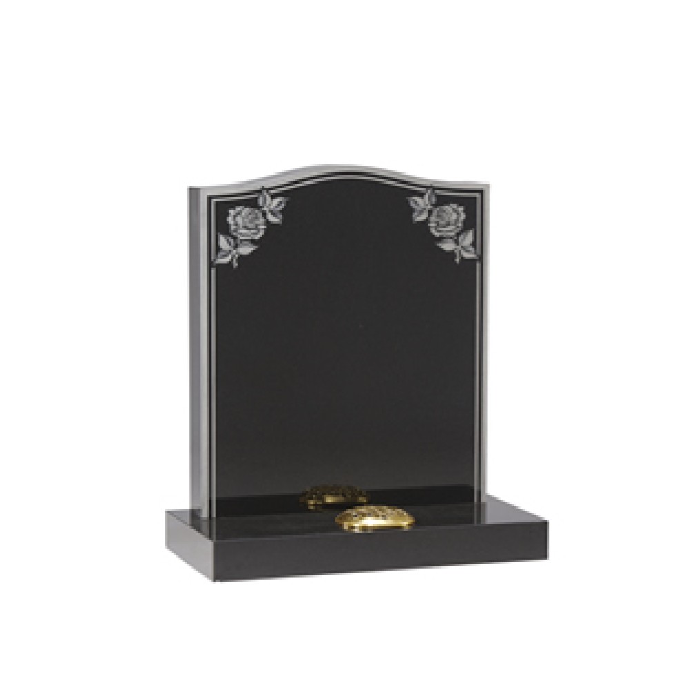 EC17 Black Granite headstone with sandblast etched rose and double border. EC17 Black Granite headstone with sandblast etched rose and double border.