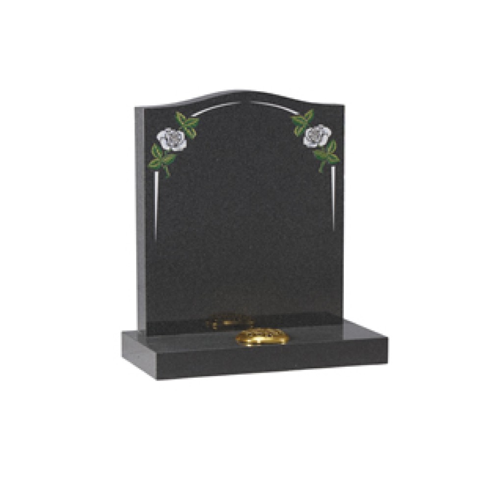 EC18 Dark Grey Granite headstone with a delicate white rose and elegant pin line design. EC18 Dark Grey Granite headstone with a delicate white rose and elegant pin line design.