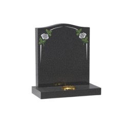 EC18 Dark Grey Granite headstone with a delicate white rose and elegant pin line design.