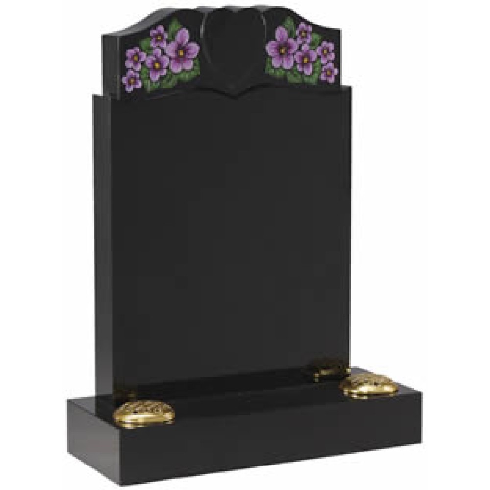 EC21 Black Granite Memorial with Raised Heart and Violets EC21 Black Granite Memorial with Raised Heart and Violets