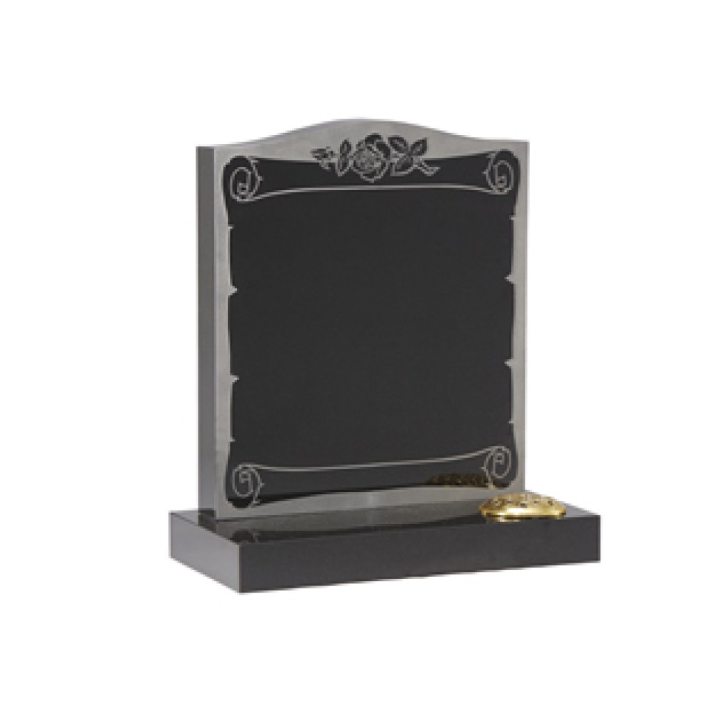 EC30 Black Granite headstone with sandblasted scroll design. EC30 Black Granite headstone with sandblasted scroll design.