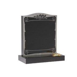 EC30 Black Granite headstone with sandblasted scroll design.
