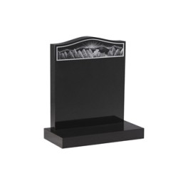 EC33 Black Granite headstone showing an example of one of the many hand etched scenes that can be added.