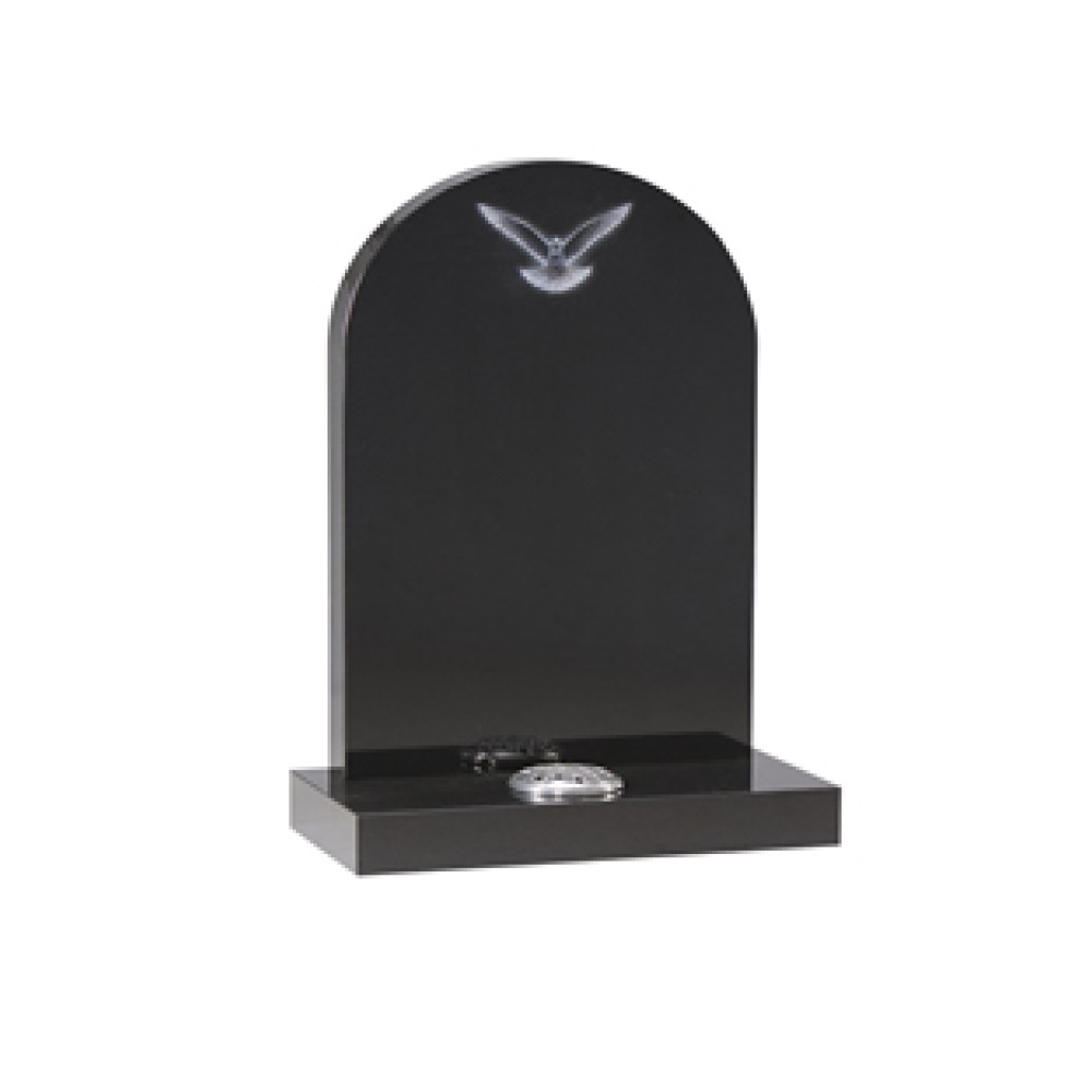 EC44 Black Granite Rounded top headstone. Beautifully etched dove top centre. EC44 Black Granite Rounded top headstone. Beautifully etched dove top centre.