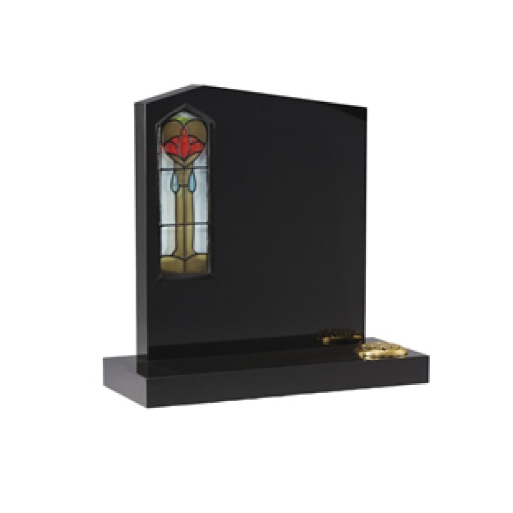 EC51 Black Granite headstone with offset peon. EC51 Black Granite headstone with offset peon.