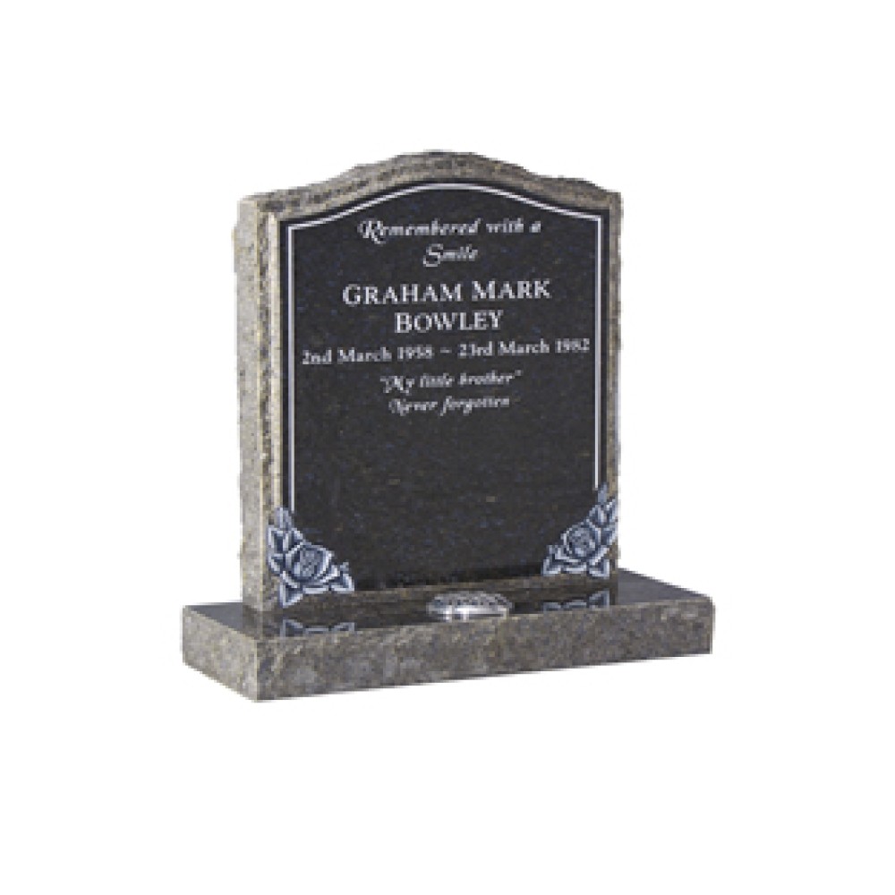 EC66 Ogee Headstone with rustic edges and hand carved roses with pin line. EC66 Ogee Headstone with rustic edges and hand carved roses with pin line.