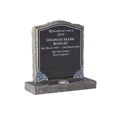 EC66 Ogee Headstone with rustic edges and hand carved roses with pin line.