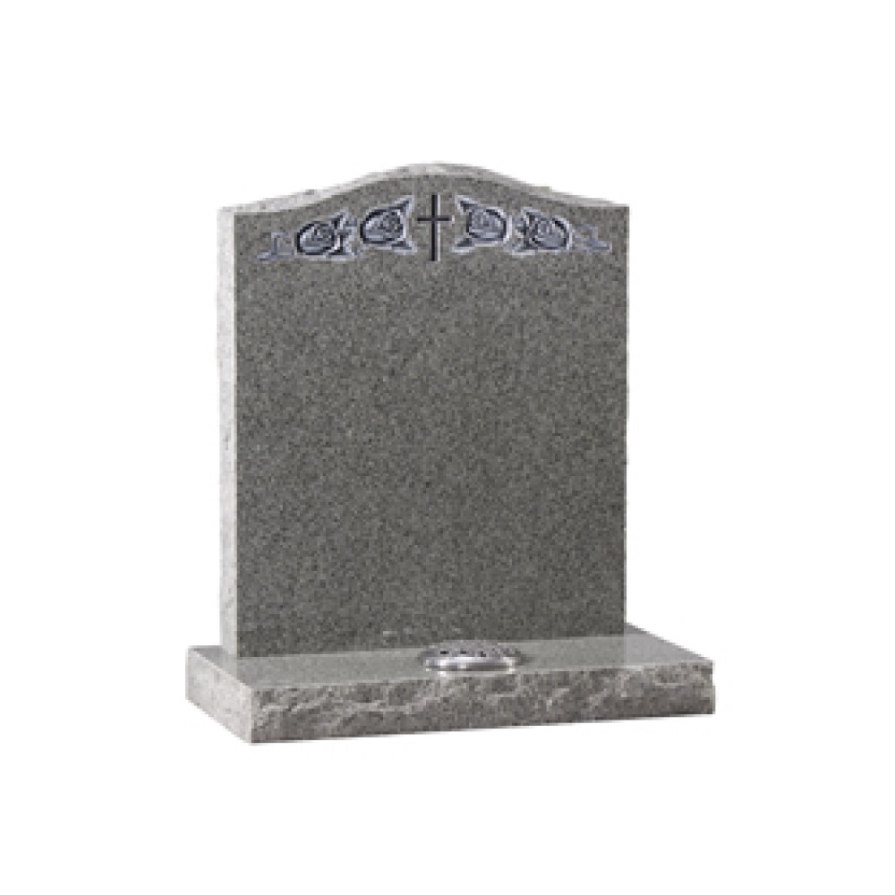 EC70 Karin Grey Granite headstone with carved and highlighted roses either side of a latin cross. EC70 Karin Grey Granite headstone with carved and highlighted roses either side of a latin cross.