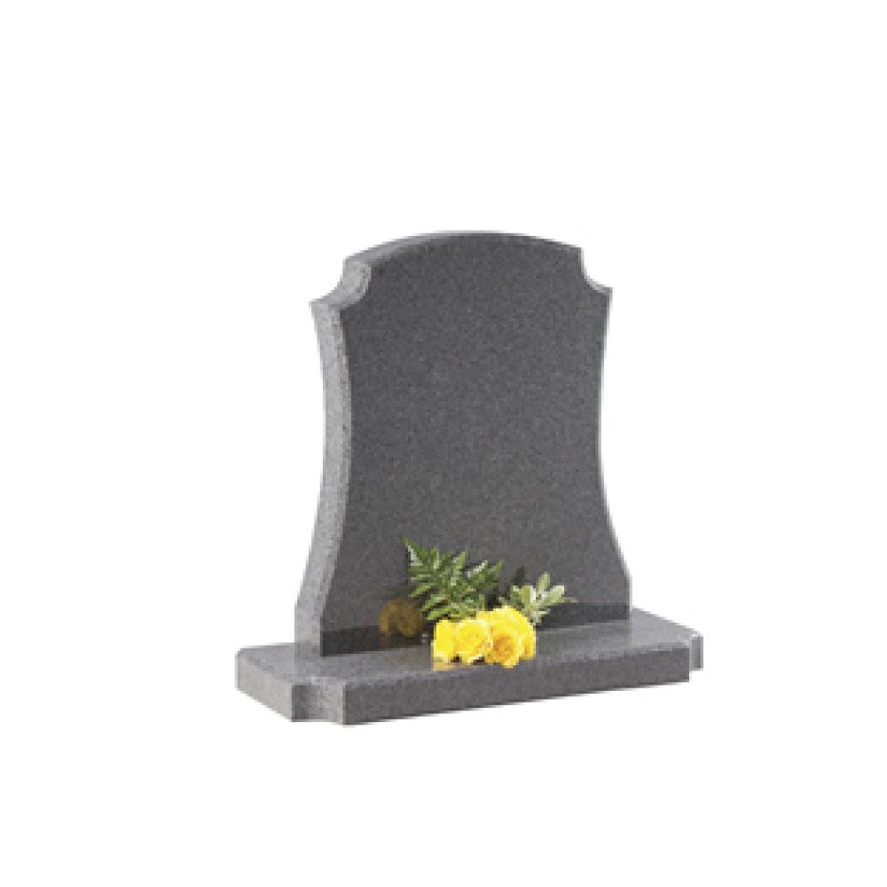 EC9 Dark Grey headstone with shaped sides and chamfers and shaped base. EC9 Dark Grey headstone with shaped sides and chamfers and shaped base.